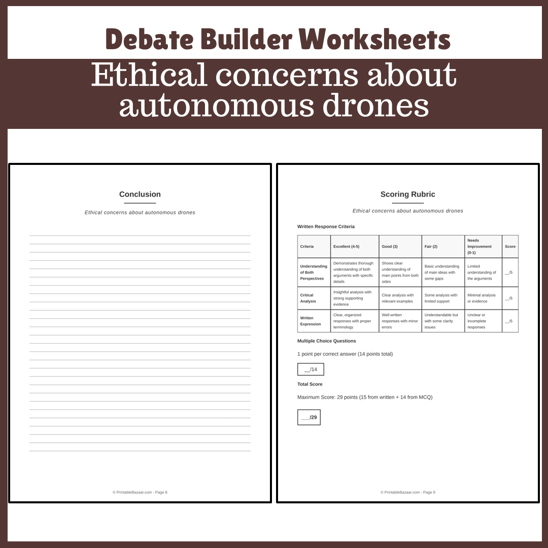 Ethical concerns about autonomous drones | Favour and Against Worksheet Printable Activity