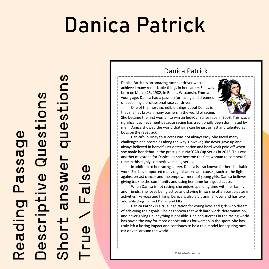Danica Patrick | Reading Comprehension Passage Printable Activity