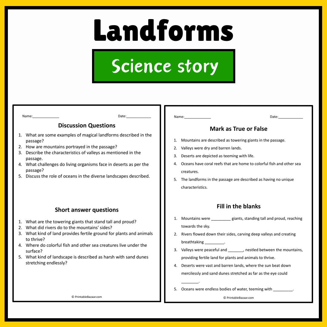 Landforms | Science Story Reading Comprehension Activity