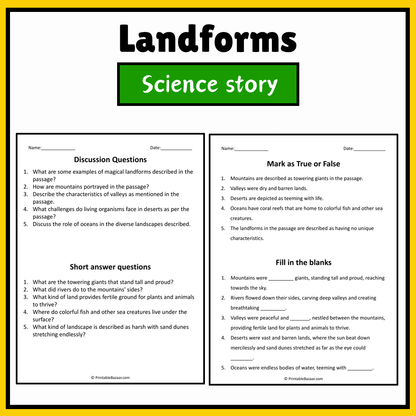 Landforms | Science Story Reading Comprehension Activity