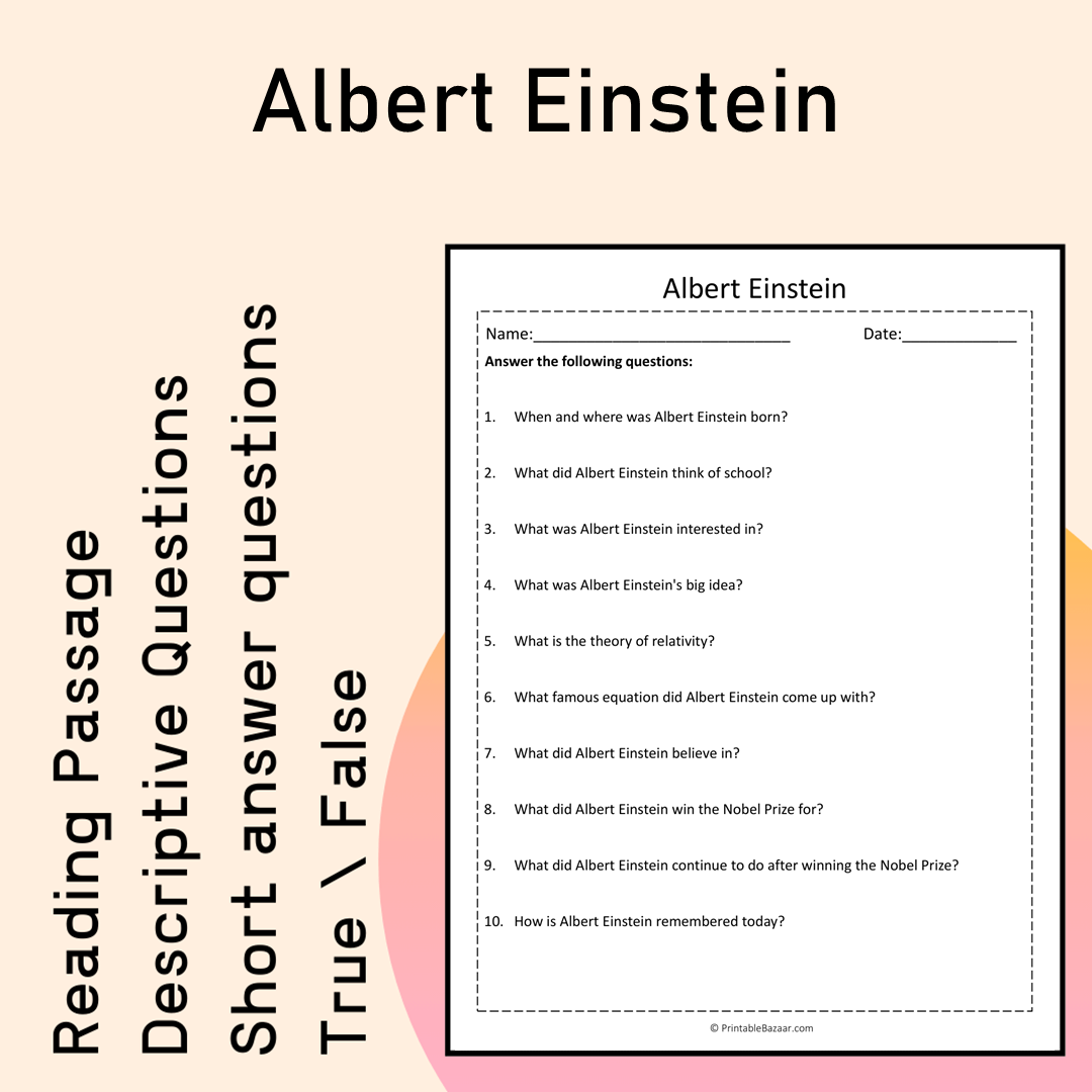 Albert Einstein | Reading Comprehension Passage Printable Activity