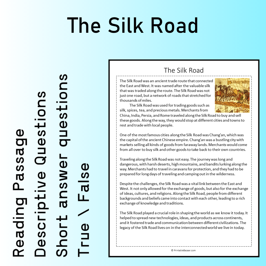 The Silk Road | Reading Comprehension Passage Printable Worksheet