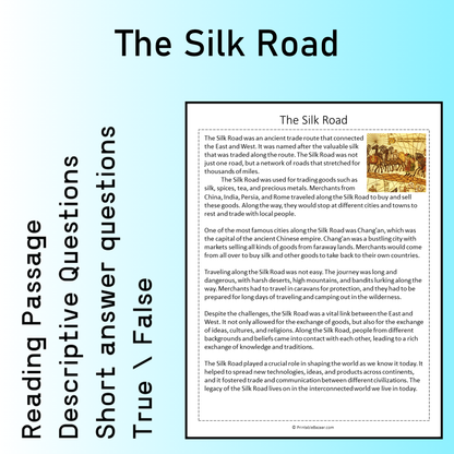 The Silk Road | Reading Comprehension Passage Printable Worksheet