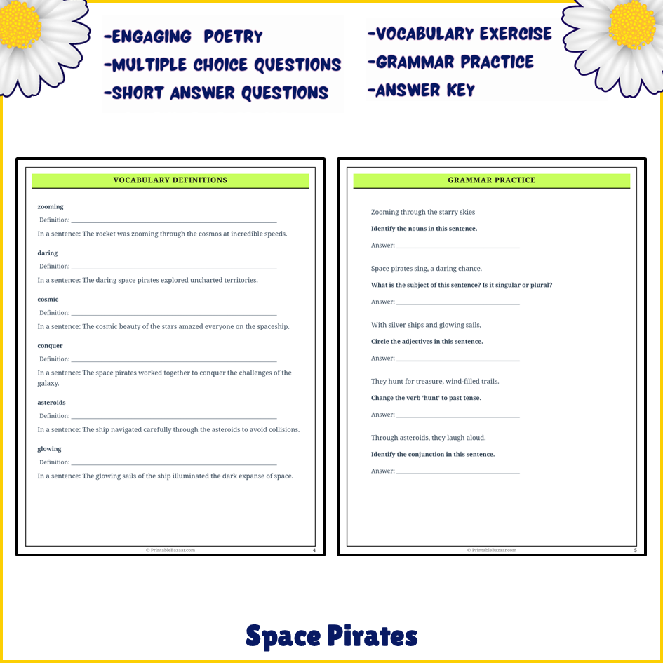 Space Pirates | Poem Grammar Worksheet Printable Activity