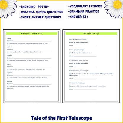 Tale of the First Telescope | Poem Grammar Worksheet Printable Activity