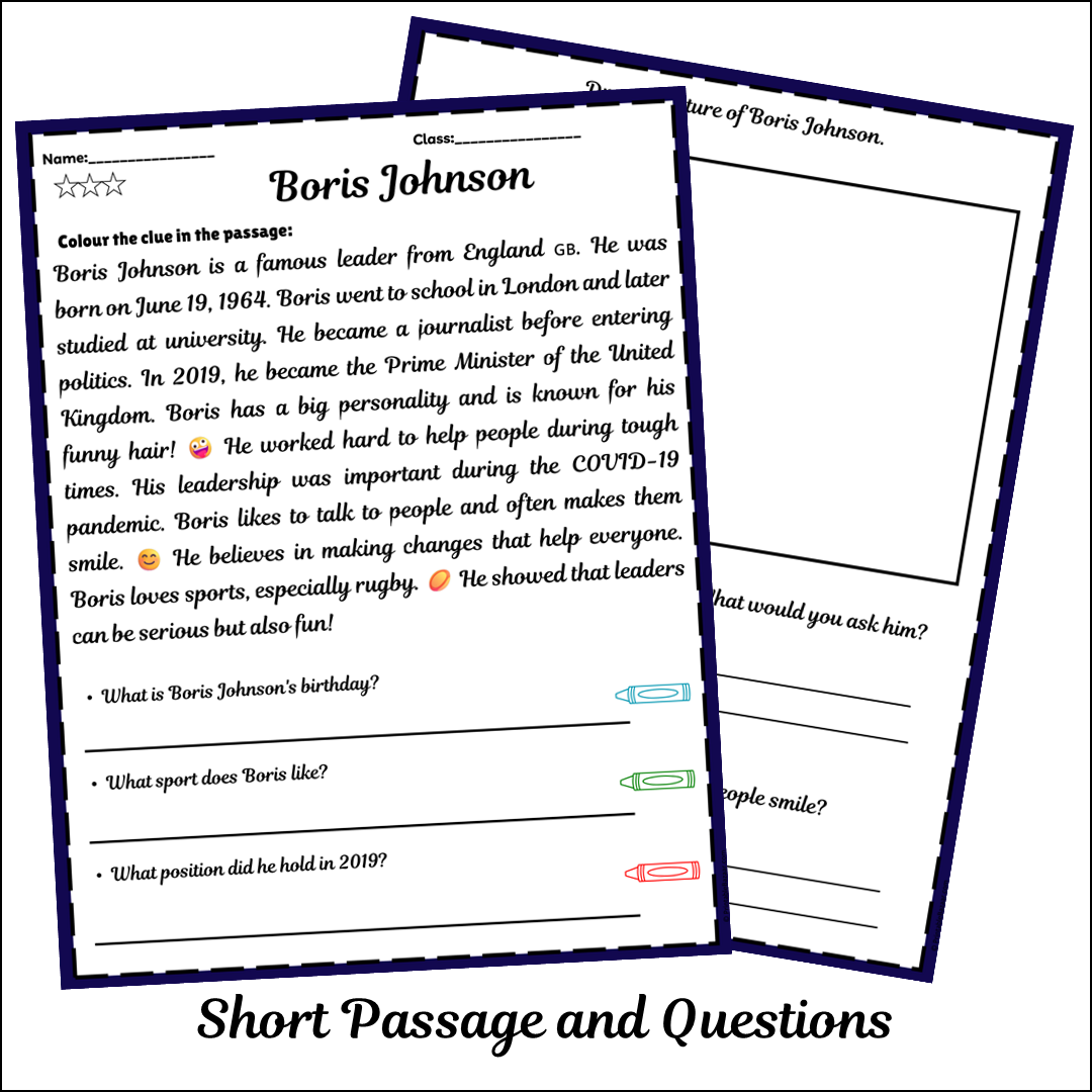 Boris Johnson | Short Reading Comprehension Creative Worksheet