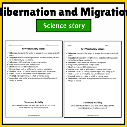 Hibernation and Migration | Science Story Reading Comprehension Activity