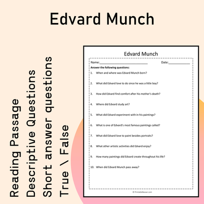 Edvard Munch | Reading Comprehension Passage Printable Activity