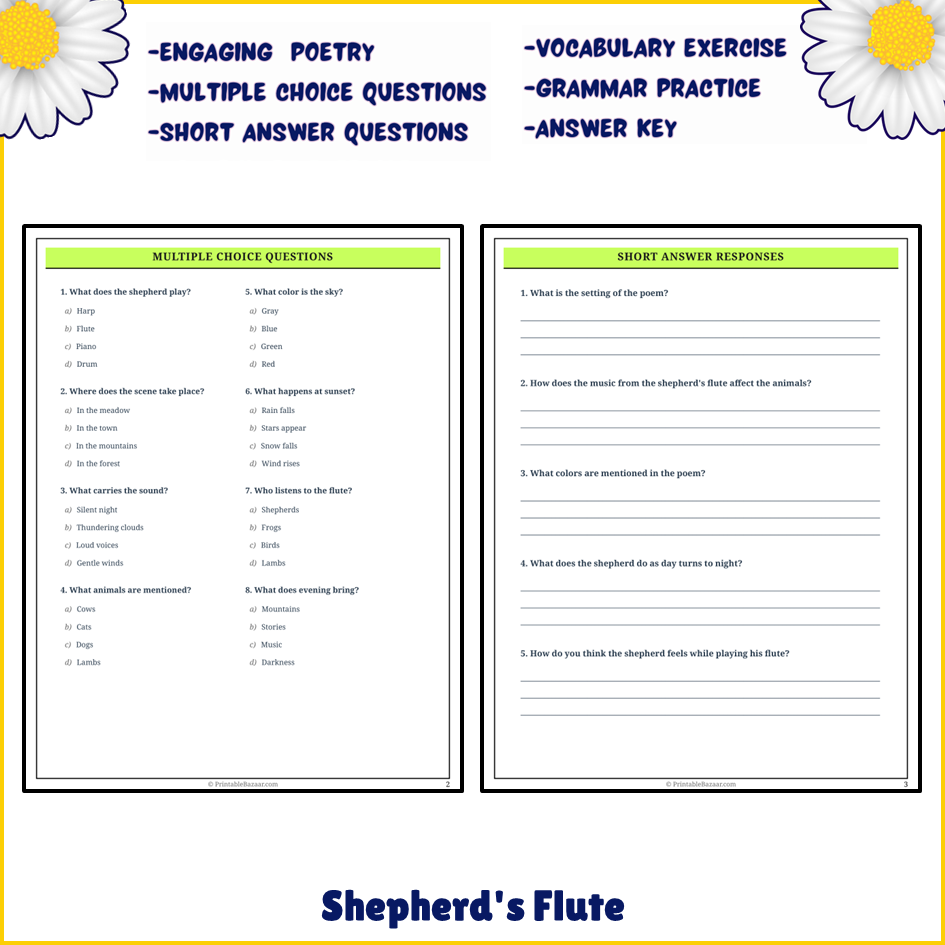 Shepherd's Flute | Poem Grammar Worksheet Printable Activity