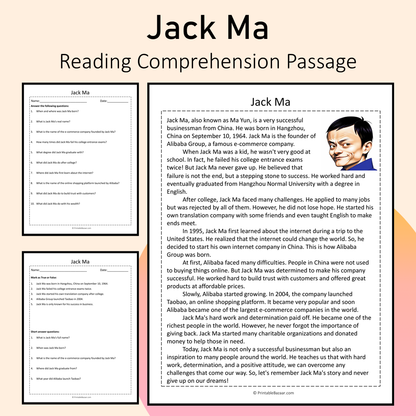 Jack Ma | Reading Comprehension Passage Printable Activity