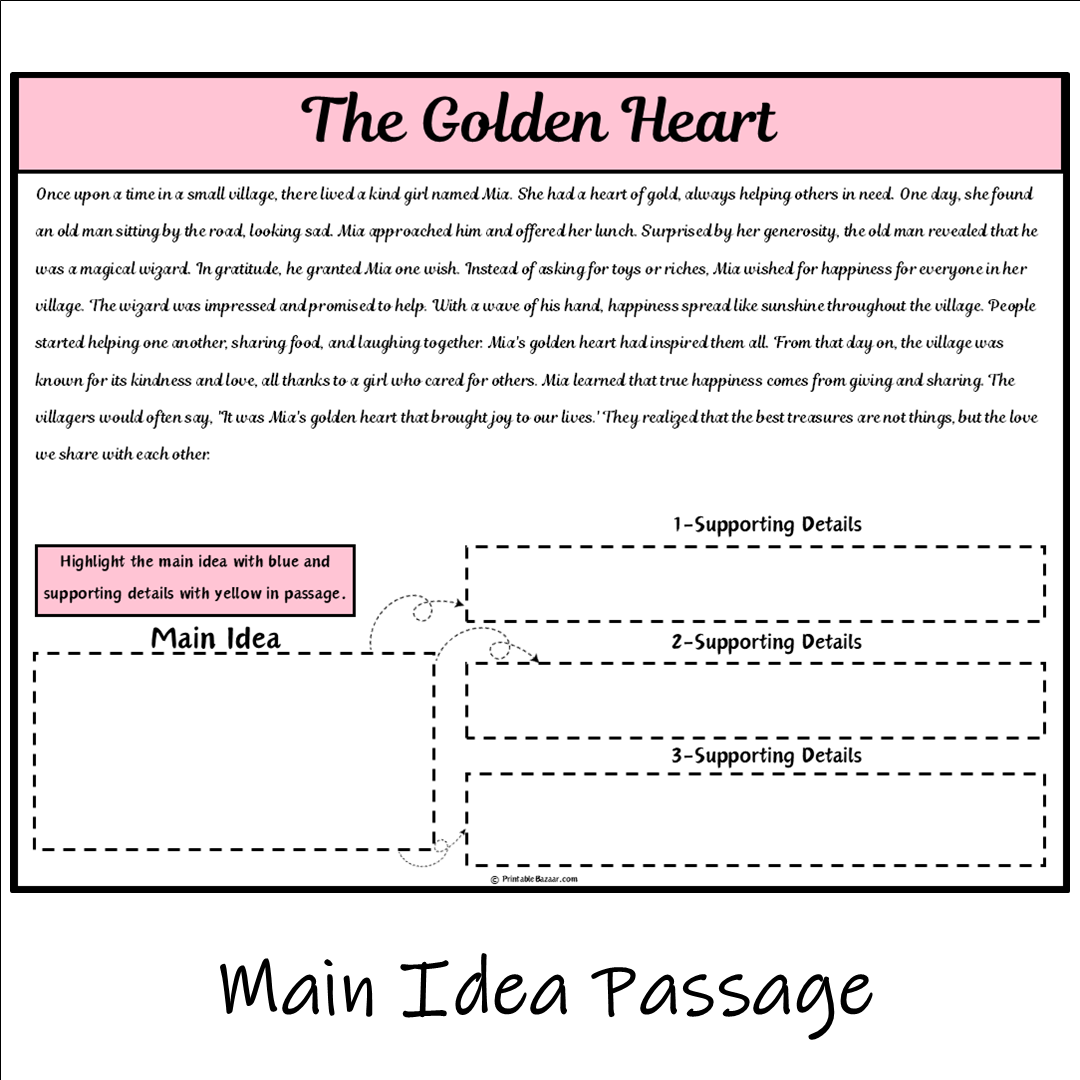 The Golden Heart | Main Idea and Supporting Details Reading Passage and Questions