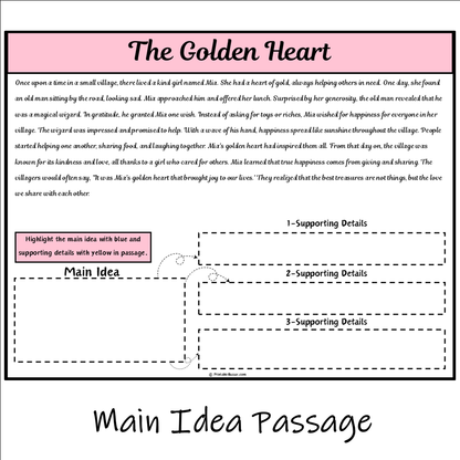 The Golden Heart | Main Idea and Supporting Details Reading Passage and Questions