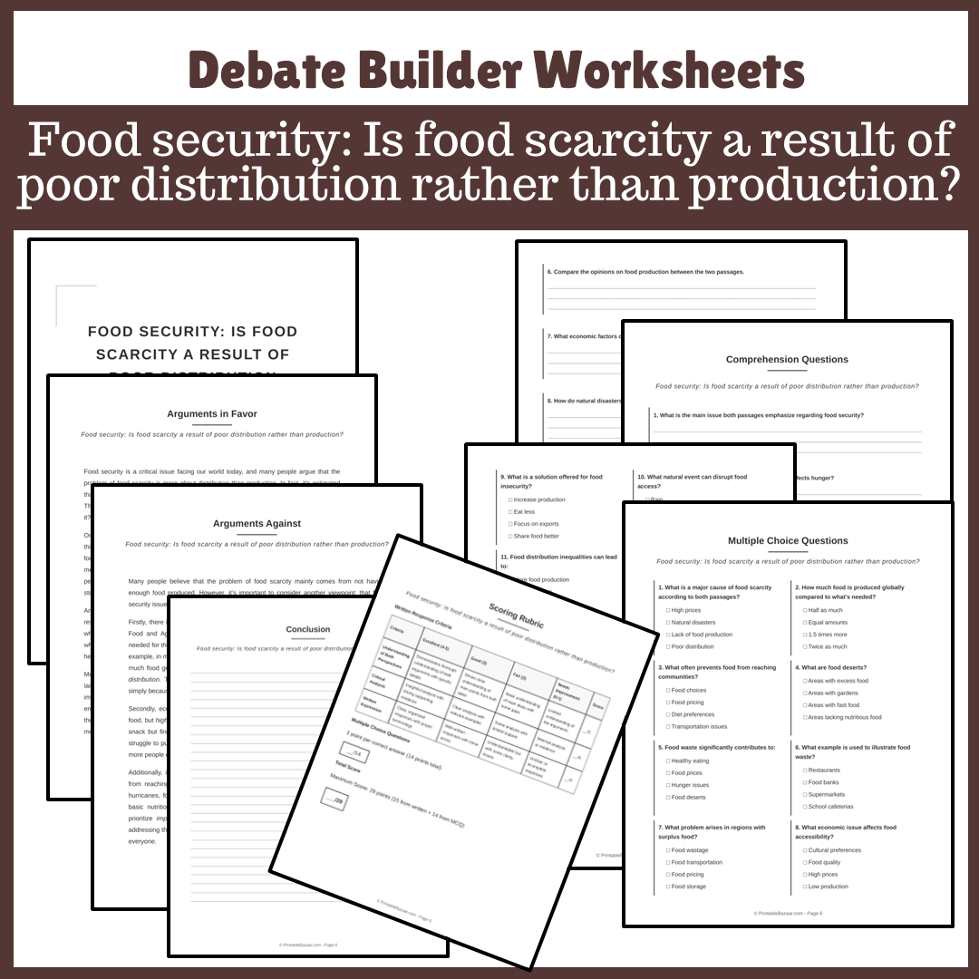 Food security: Is food scarcity a result of poor distribution rather than production? | Favour and Against Worksheet Printable Activity