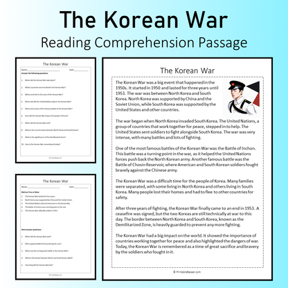 The Korean War | Reading Comprehension Passage Printable Worksheet