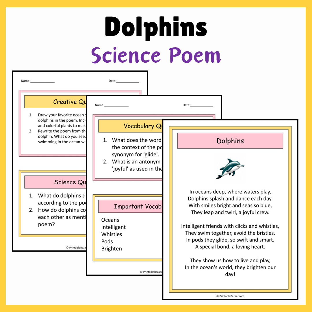 Dolphins | Science Poem Reading Comprehension Activity