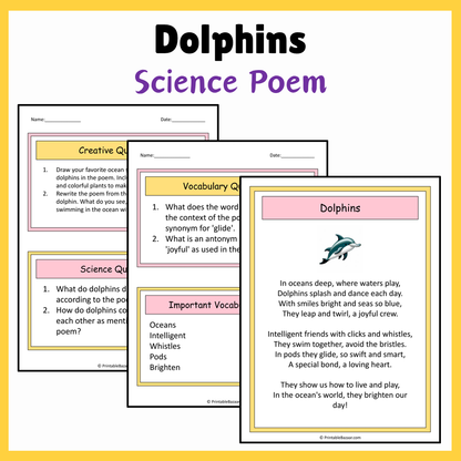 Dolphins | Science Poem Reading Comprehension Activity