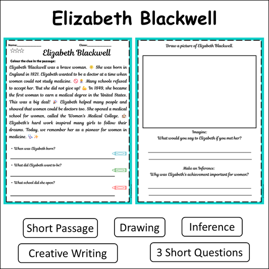 Elizabeth Blackwell | Short Reading Comprehension Creative Worksheet