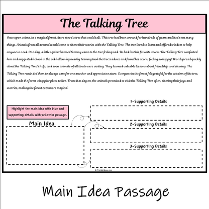 The Talking Tree | Main Idea and Supporting Details Reading Passage and Questions