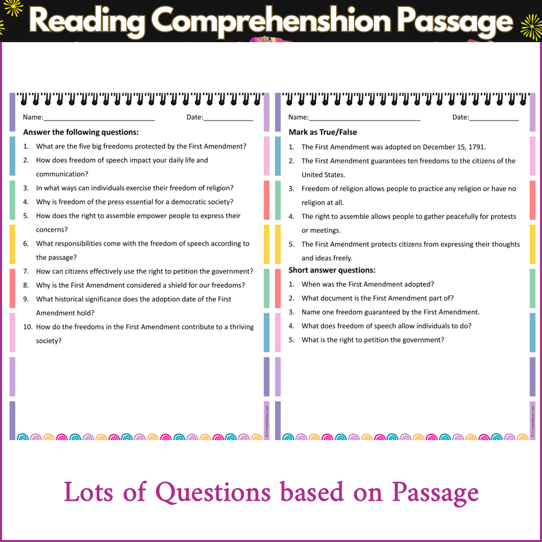 What is the First Amendment | Reading Comprehension Passage and Questions