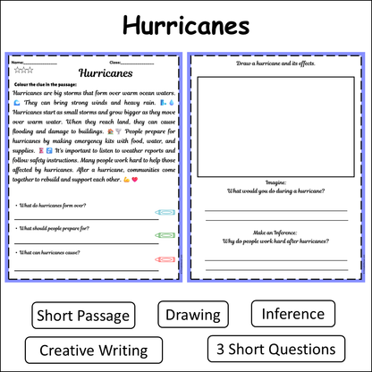 Hurricanes | Short Reading Comprehension Creative Worksheet