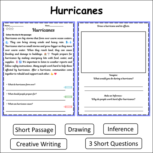 Hurricanes | Short Reading Comprehension Creative Worksheet