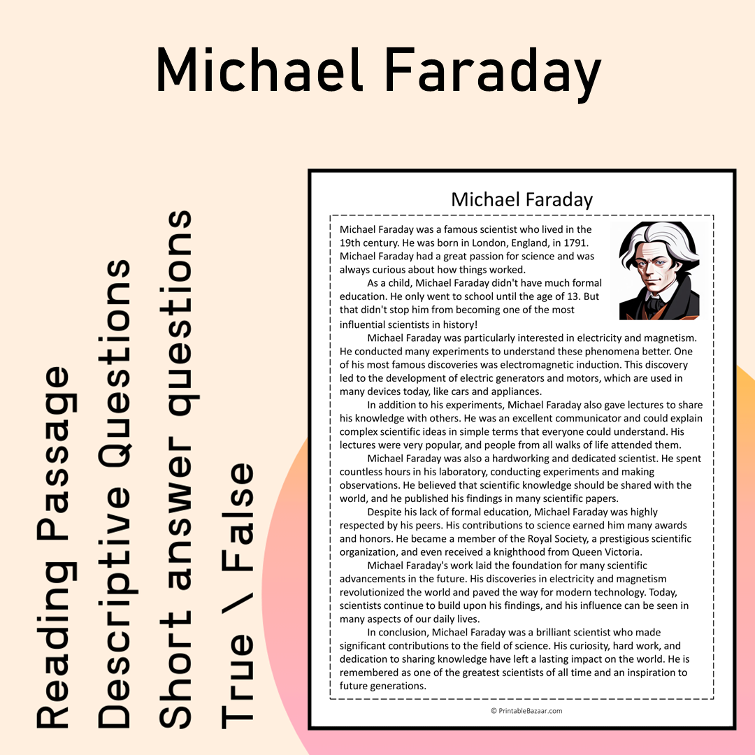 Michael Faraday | Reading Comprehension Passage Printable Activity