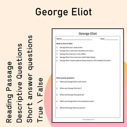 George Eliot | Reading Comprehension Passage Printable Activity