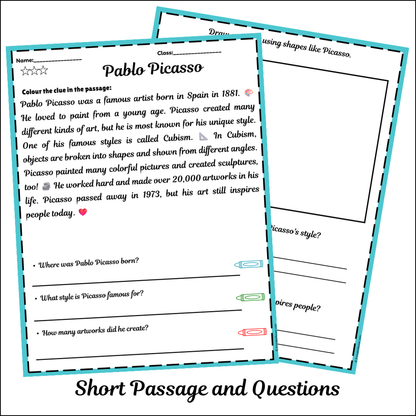Pablo Picasso | Short Reading Comprehension Creative Worksheet