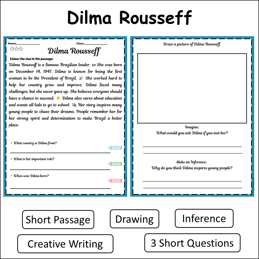 Dilma Rousseff | Short Reading Comprehension Creative Worksheet