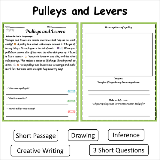 Pulleys and Levers | Short Reading Comprehension Creative Worksheet