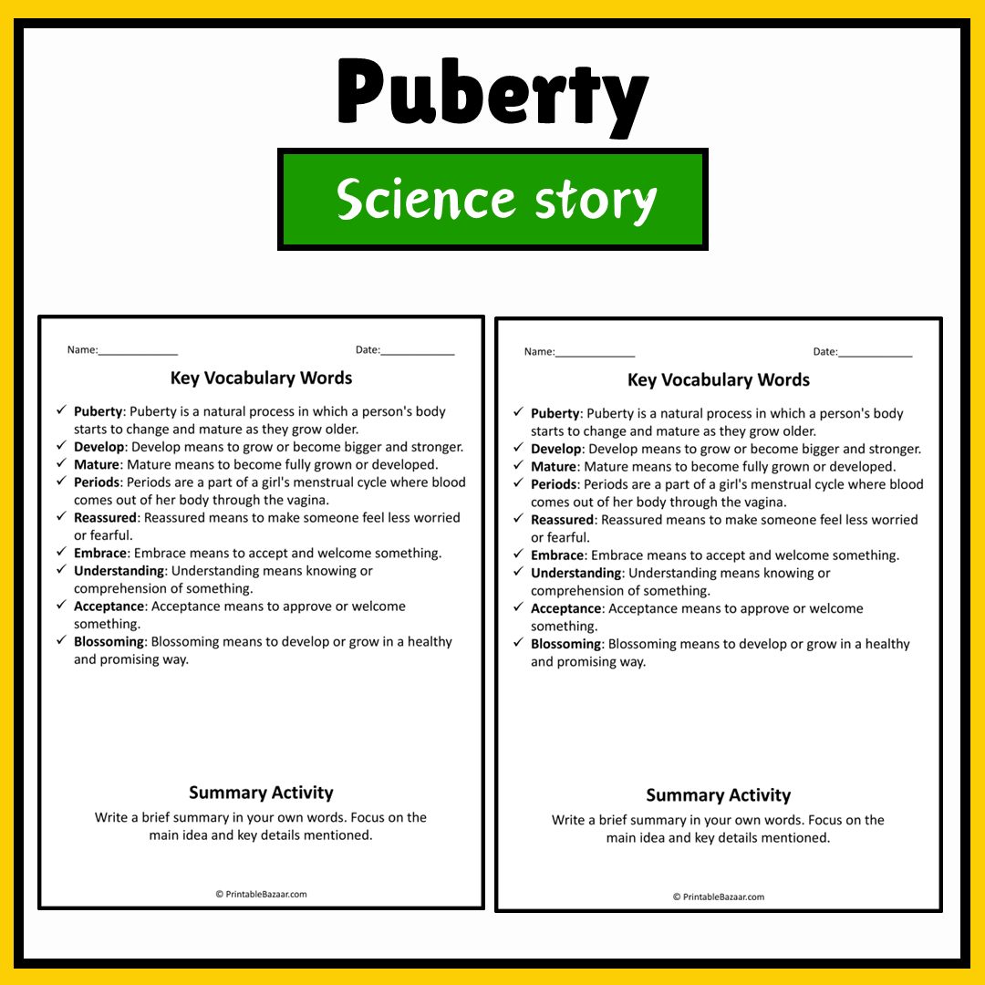 Puberty | Science Story Reading Comprehension Activity