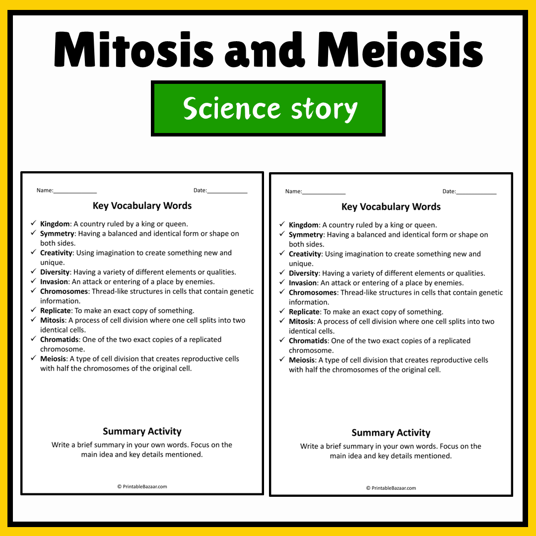 Mitosis and Meiosis | Science Story Reading Comprehension Activity