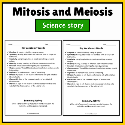 Mitosis and Meiosis | Science Story Reading Comprehension Activity