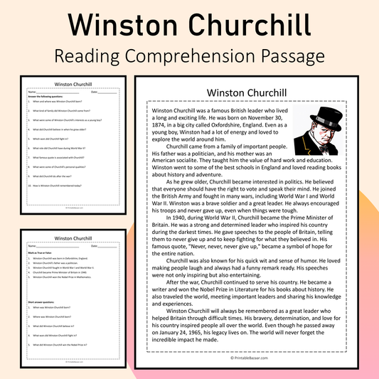 Winston Churchill | Reading Comprehension Passage Printable Activity