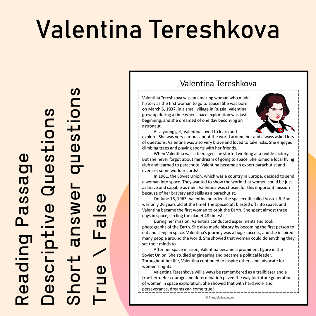 Valentina Tereshkova | Reading Comprehension Passage Printable Activity