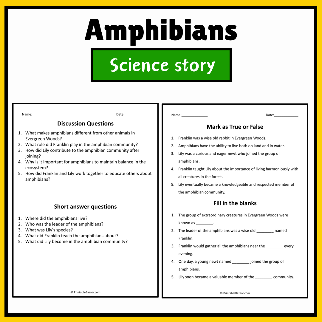 Amphibians | Science Story Reading Comprehension Activity