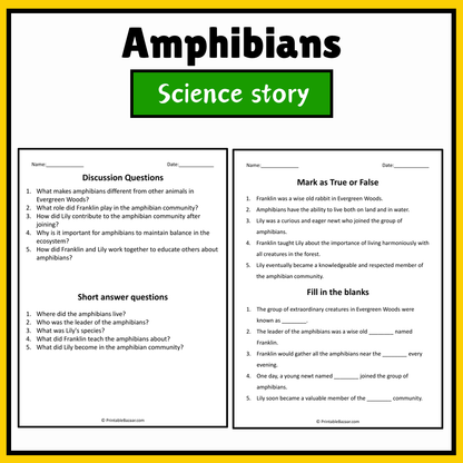 Amphibians | Science Story Reading Comprehension Activity