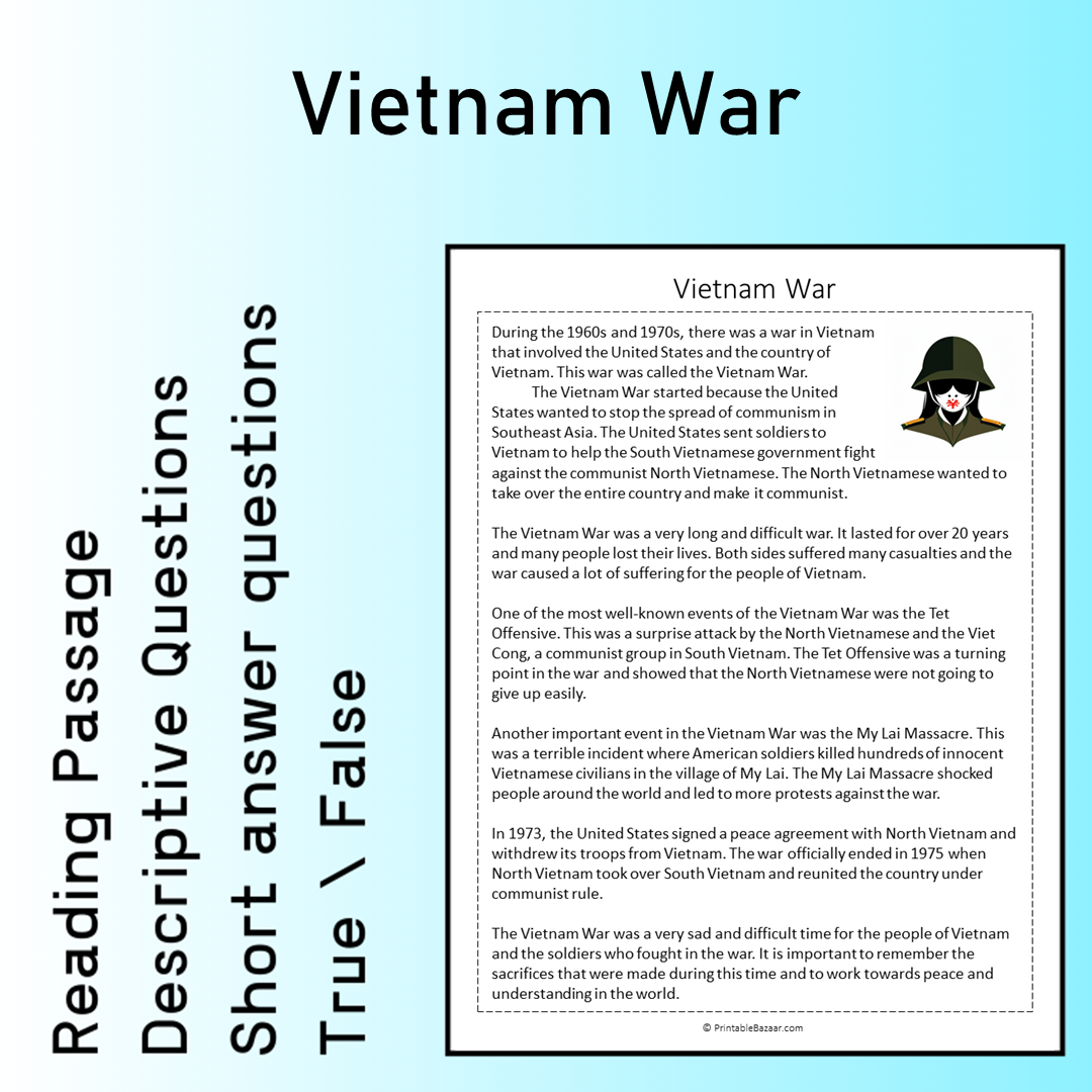 Vietnam War | Reading Comprehension Passage Printable Worksheet