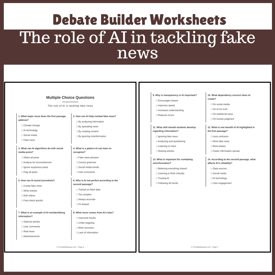 The role of AI in tackling fake news | Favour and Against Worksheet Printable Activity