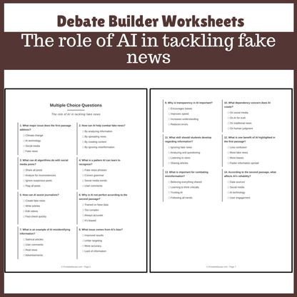 The role of AI in tackling fake news | Favour and Against Worksheet Printable Activity