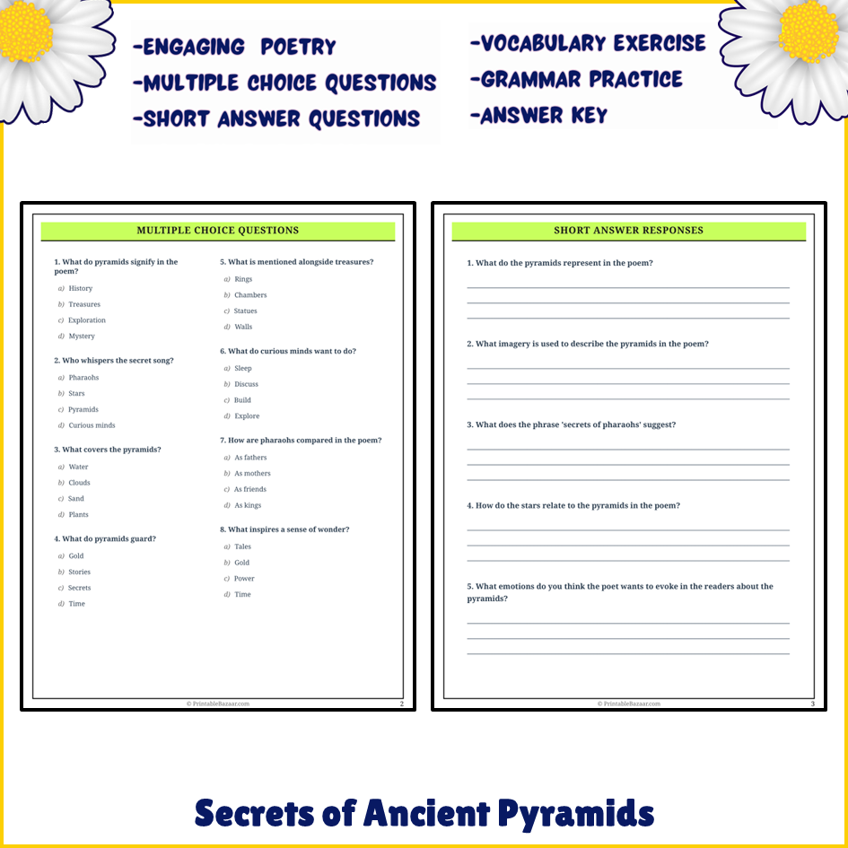 Secrets of Ancient Pyramids | Poem Grammar Worksheet Printable Activity