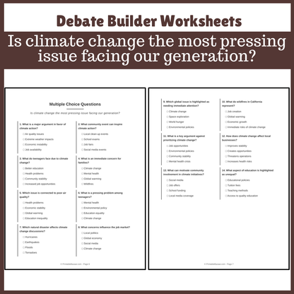 Is climate change the most pressing issue facing our generation? | Favour and Against Worksheet Printable Activity