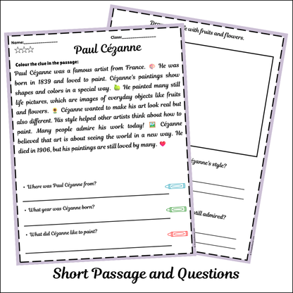 Paul Cézanne | Short Reading Comprehension Creative Worksheet