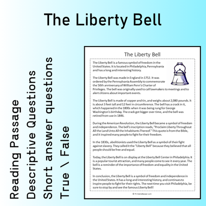 The Liberty Bell | Reading Comprehension Passage Printable Worksheet