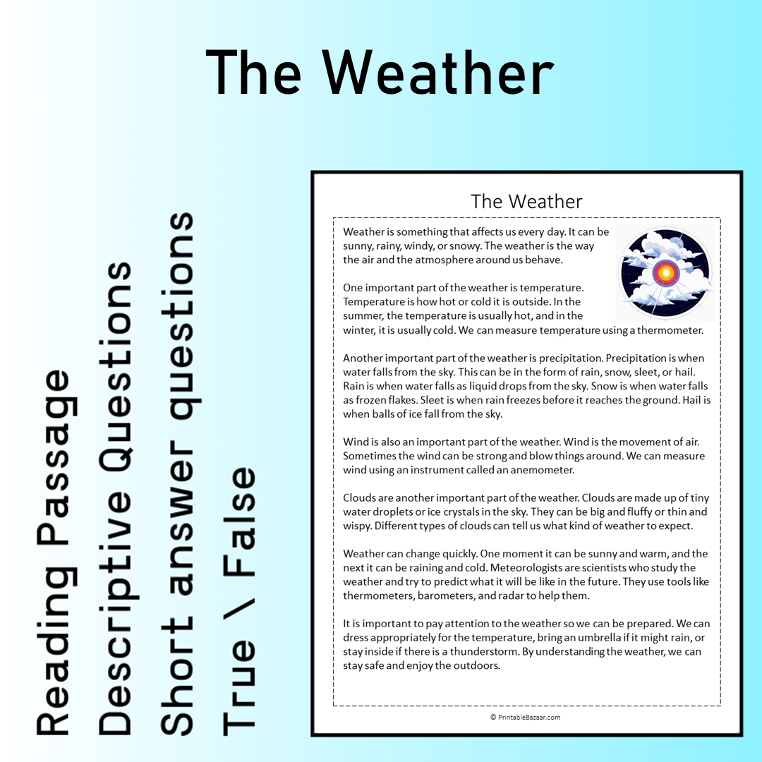 The Weather | Reading Comprehension Passage Printable Worksheet