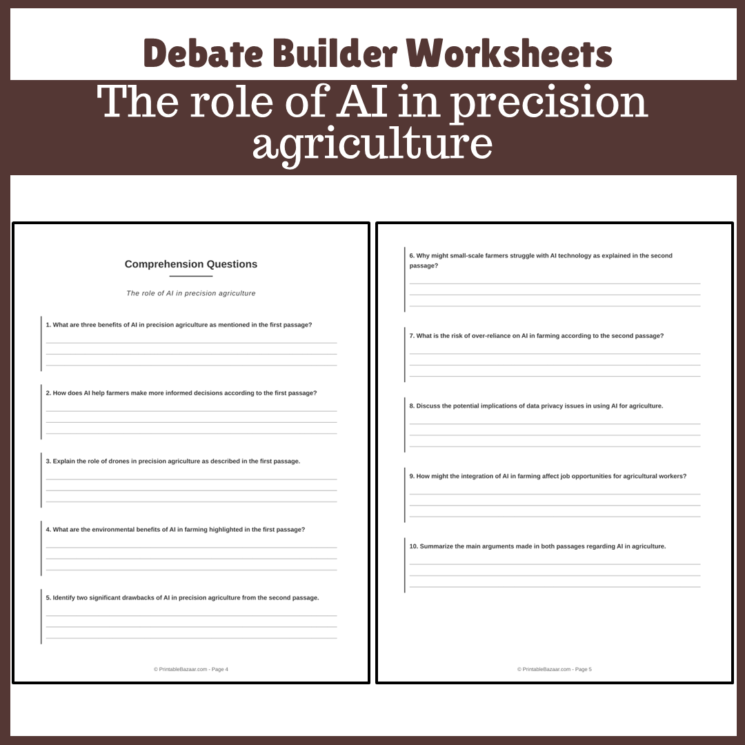 The role of AI in precision agriculture | Favour and Against Worksheet Printable Activity
