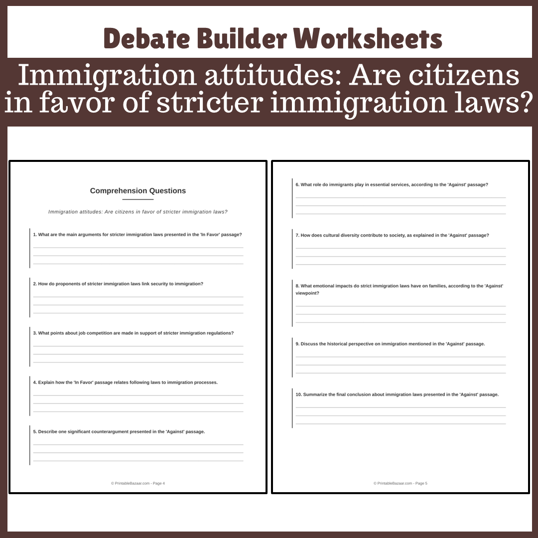 Immigration attitudes: Are citizens in favor of stricter immigration laws? | Favour and Against Worksheet Printable Activity