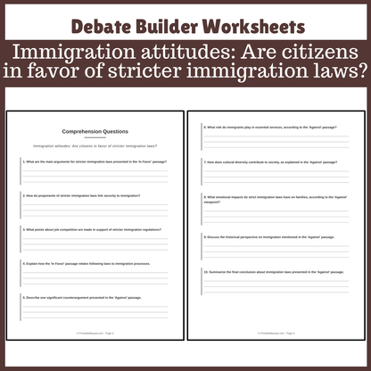 Immigration attitudes: Are citizens in favor of stricter immigration laws? | Favour and Against Worksheet Printable Activity