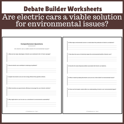 Are electric cars a viable solution for environmental issues? | Favour and Against Worksheet Printable Activity