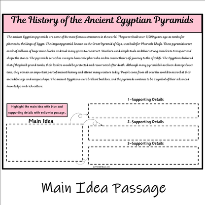 The History of the Ancient Egyptian Pyramids | Main Idea and Supporting Details Reading Passage and Questions